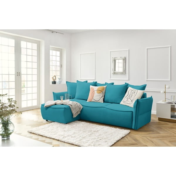 Тюркоазен ъглов разтегателен диван (ляв ъгъл) Leon - Bobochic Paris-image-1