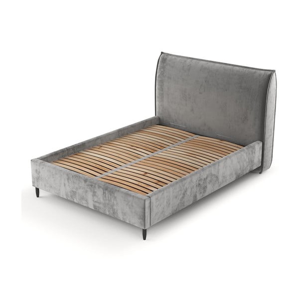 Сиво тапицирано двойно легло с място за съхранение с включена подматрачна рамка 180x200 cm Shell – Maison de Rêve-image-3