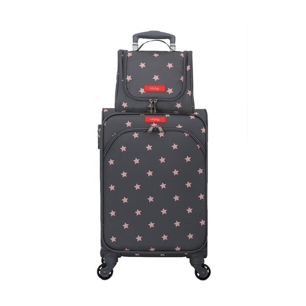 Комплект от сив и розов багаж на 4 колела и козметичен куфар Lollipops Starry - LOLLIPOPS