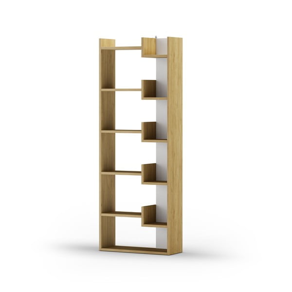 Етажерка за книги с дъбов декор в бял и естествен цвят 60,5x162 cm Klapo - Marckeric-image-4