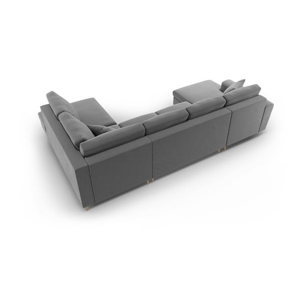 Светлосив кадифен разтегателен ъглов диван с място за съхранение (десен ъгъл/U форма) Kyoto – Cosmopolitan Design-image-4