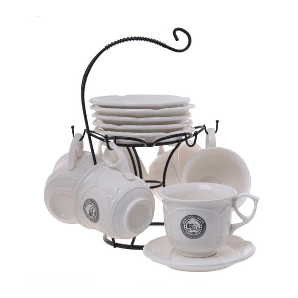 Set porcelánových hrnků na čaj s podšálky ve stojanu Classico