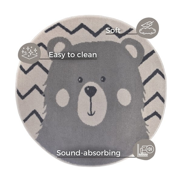 Сив детски килим ø 140 cm Bear - Hanse Home-image-4
