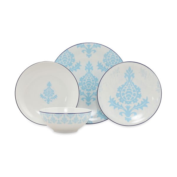 Комплект от 24 части от бели и сини порцеланови чинии Орнаменти - Kütahya Porselen