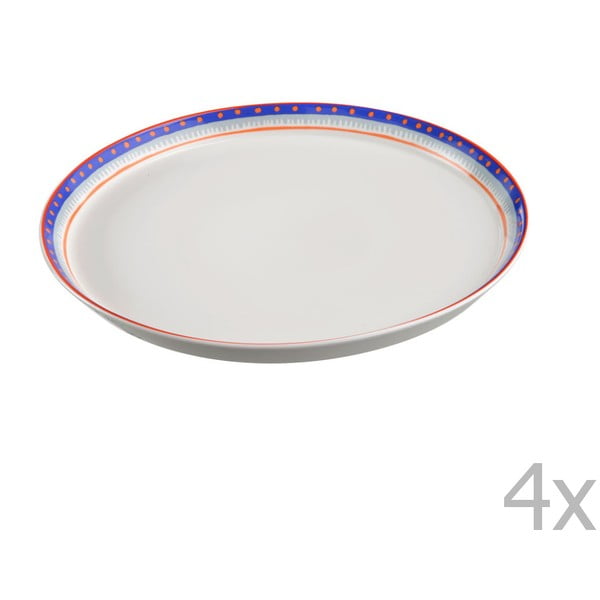 Sada 4 porcelánových talířů na pizzu Oilily 31 cm, modrý okraj
