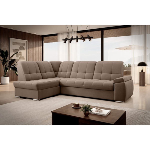 Кафяв кадифен разтегателен ъглов диван с място за съхранение (ляв ъгъл L форма) Sado – ELTAP-image-4