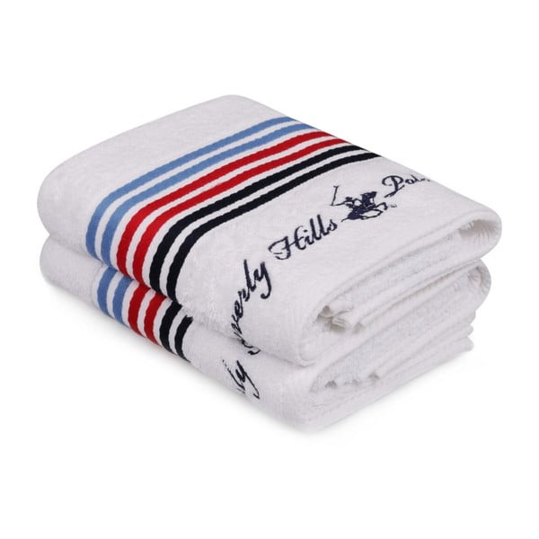 Комплект от две бели кърпи на райета, 90 x 50 cm - Beverly Hills Polo Club