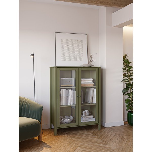 Зелена витрина от масивен бор 90x120x40 cm Alessandra – Marckeric-image-1