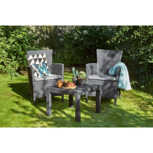 Антрацитен градински комплект за отдих от изкуствен ратан за 2 Rosario – Keter-image-2