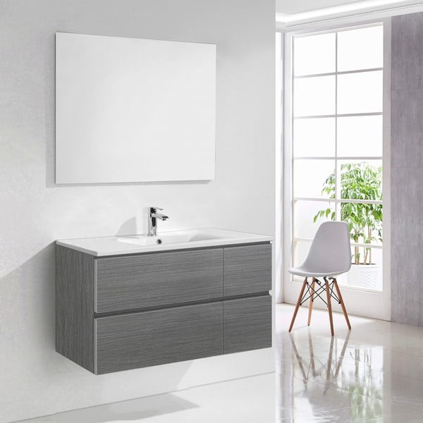 Koupelnová skříňka s umyvadlem a zrcadlem Capri, odstín šedé, 100 cm