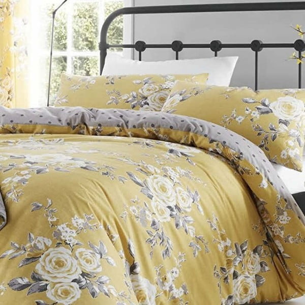Жълто спално бельо с мотив на цветя , 200 x 200 cm Canterbury - Catherine Lansfield-image-1