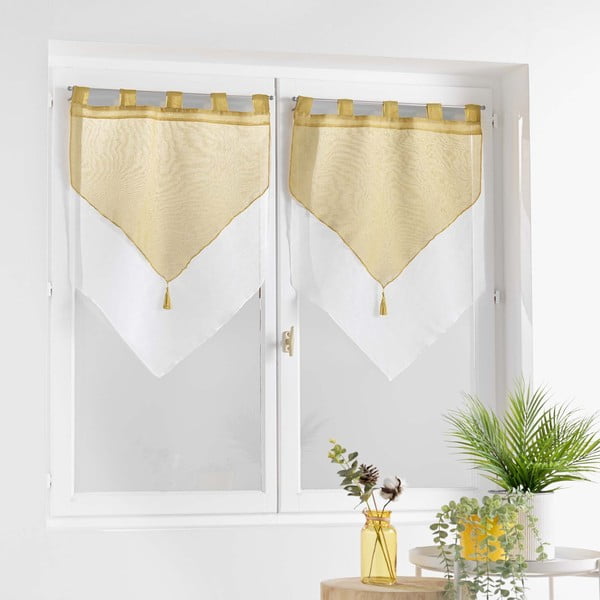 Завеси в комплект от 2 бр. в жълт и бял цвят 60x90 cm Duetto – douceur d'intérieur-image-2