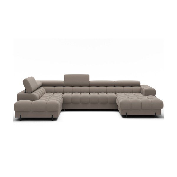 Светлокафяв кадифен разтегателен ъглов диван (ляв ъгъл U форма) Feraria – ELTAP