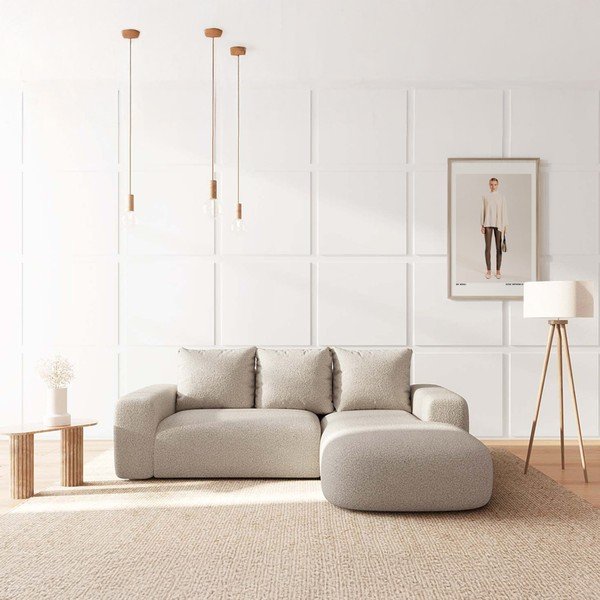 Бежов ъглов диван от букле (десен ъгъл) Monce – Rodier-image-1