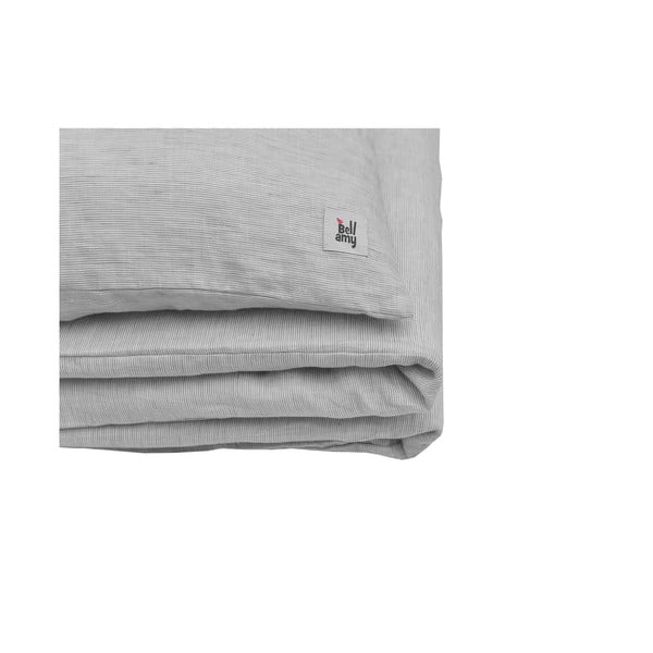 Сиво ленено спално бельо на ивици, 140 x 200 cm True - BELLAMY-image-4