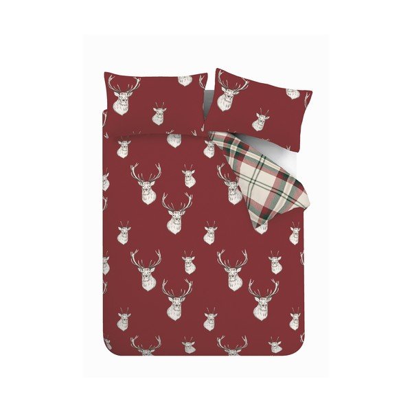 Червено двойно удължено спално бельо 230x220 cm Munro Stag Check – Catherine Lansfield