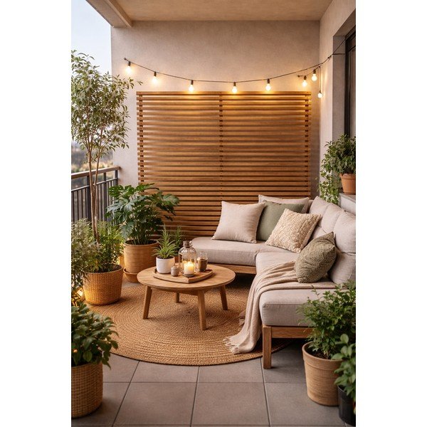 Дървен параван за балкон в естествен цвят 153x185 cm - Hartman-image-2