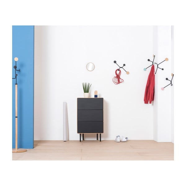 Черен/естествен висок скрин от масивен дъб 60x100 cm Fina – Gazzda-image-2