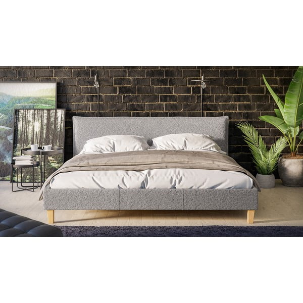 Сиво тапицирано двойно легло с решетка 180x200 cm Tina - Ropez-image-1