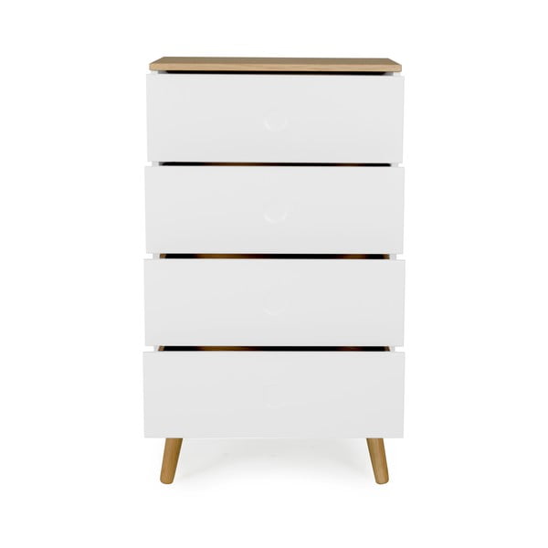 Бял скрин с дъбови крака и 4 чекмеджета , ширина 55 см Dot - Tenzo-image-2