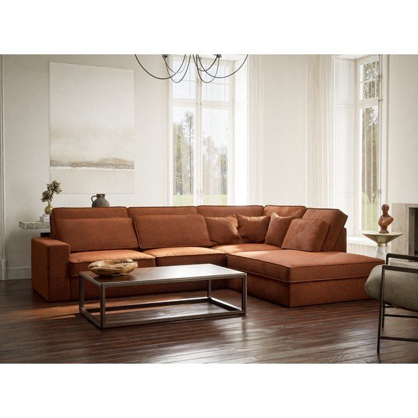 Шенилов ъглов диван в меден цвят (десен ъгъл/L форма) Kirou – Maison de Rêve-image-1