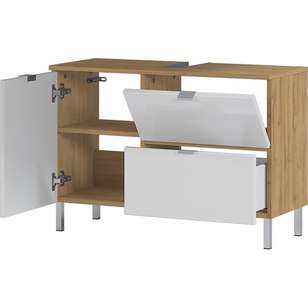 Бял шкаф под умивалника от дъб 80x56 cm Mauresa - Germania-image-3