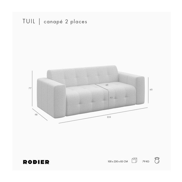 Сив кадифен диван 223 cm Tuil – Rodier-image-4