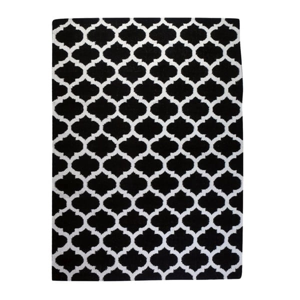 Vlněný koberec Geometry Guilloche White & Black, 160x230 cm