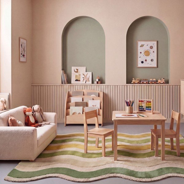 Зелен/в естествен цвят ръчно изработен вълнен килим 140x200 cm Cascade Wool – Flair Rugs-image-2