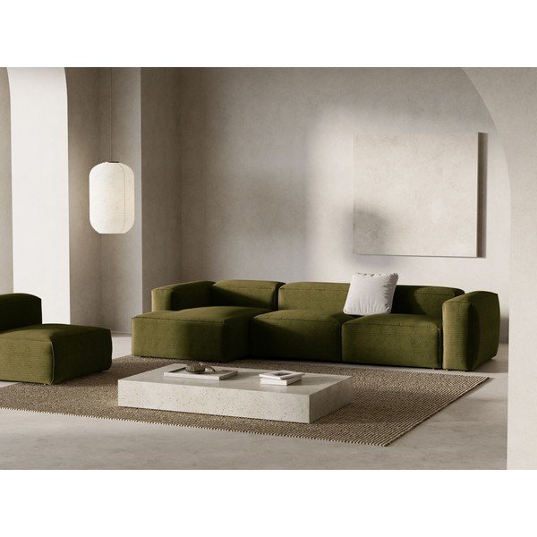 Зелен ъглов диван от рипсено кадифе (ляв ъгъл) Bergamo – Cosmopolitan Design-image-1