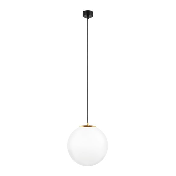 Бяла висяща лампа с черен кабел и златни детайли Tsuri, ⌀ 30 cm - Sotto Luce