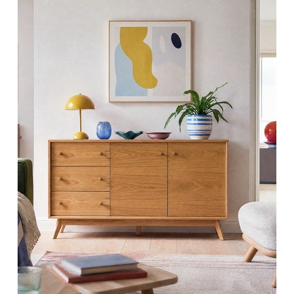 Нисък скрин от декор от дъб  естествен 149x75 cm Kensal – Woodman-image-1
