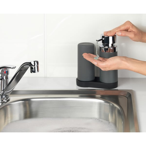 Комплект от 2 сиви дозатора за препарат с тавичка Squeeze, 250 ml Easy Squeez-e - Wenko-image-3