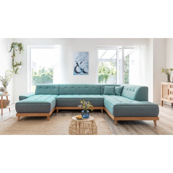 Тюркоаз разтегателен ъглов диван (десен ъгъл/"U" форма) Dazzling Daisy – Miuform-image-1