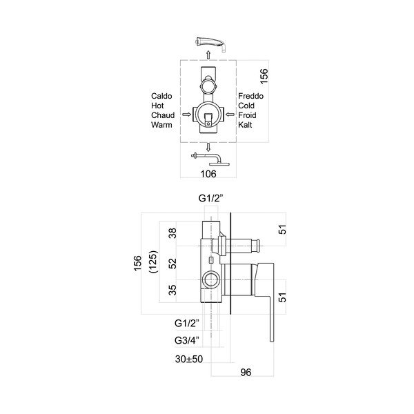 Вградена душ батерия в лъскаво-сребрист цвят (2 изхода) Latus – Sapho-image-1
