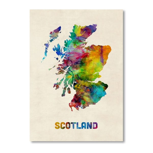 Plakát s pestrobarevnou mapou Skotska Americanflat Art, 60 x 42 cm