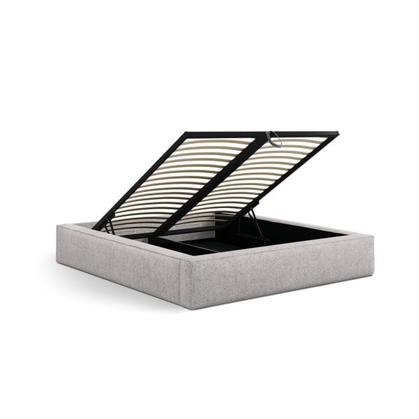 Бежово двойно тапицирано легло с място за съхранение с включена подматрачна рамка 140x200 cm Simon – Micadoni -image-3