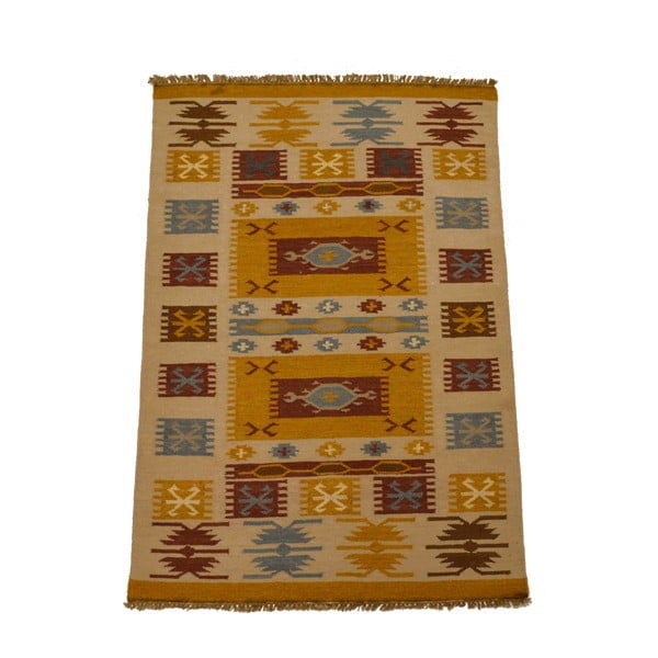 Ručně tkaný koberec Beige Ethno Symbols, 120x180 cm