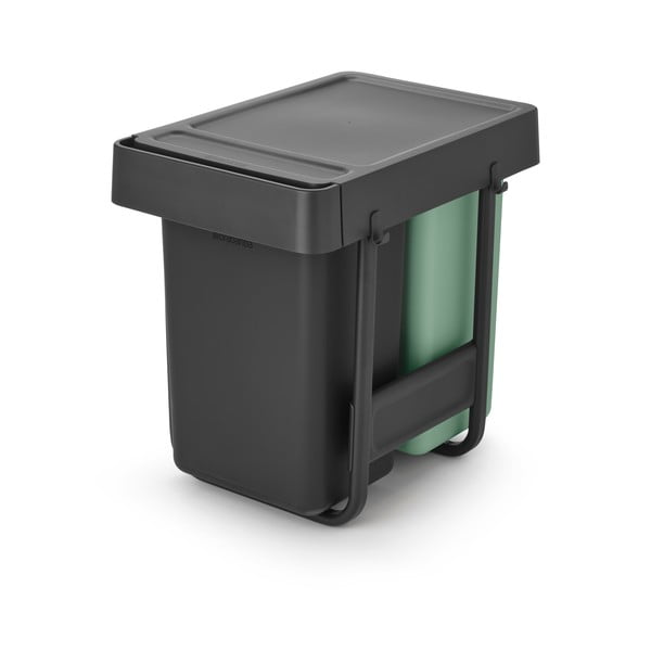 Вградено пластмасово кошче за боклук за рециклиране в цвят мента и тъмносиво 30 l Sort&Go – Brabantia-image-3