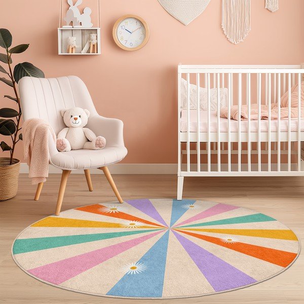 Детски килим подходящ за пране ø120 cm Rainbow Daisy – Mila Home-image-3