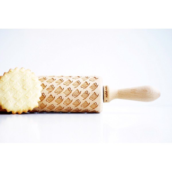 Дървен релефен валяк за тесто Tea Cups - Valek-image-1