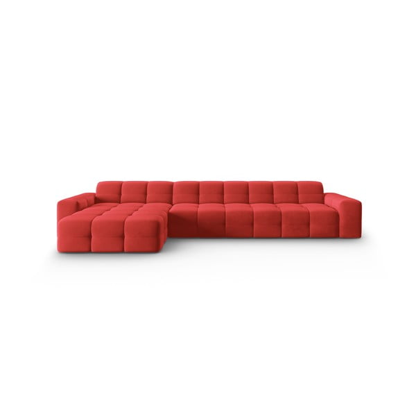 Ъглов диван от червено кадифе (ляв ъгъл) Kendal - Micadoni Home