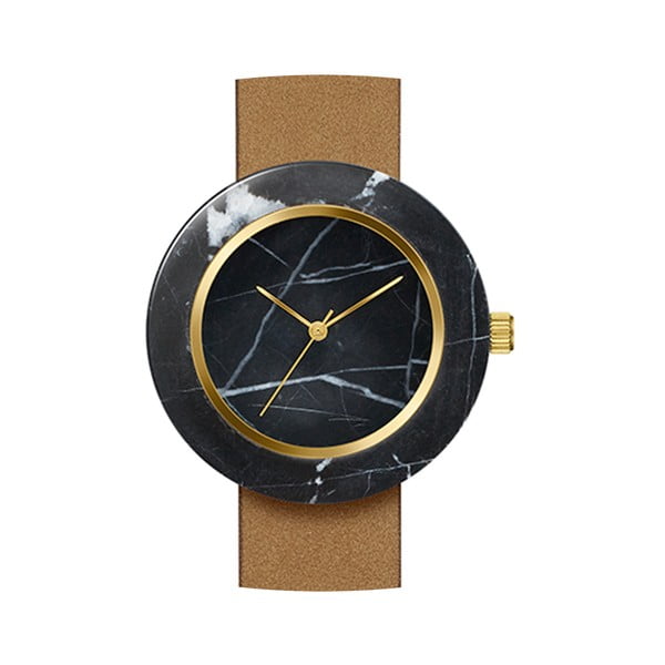 Černé mramorové hodinky s hnědým řemínkem Analog Watch Co. Marble