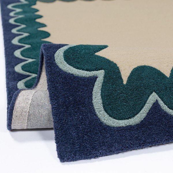 Ръчно изработена вълнена пътека в естествен цвят/тюркоазена 80x230 cm Wiggle Wool – Flair Rugs-image-4