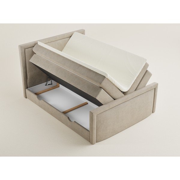 Бежово боксспринг легло 160x200 cm с място за съхранение Fresco – Maison de Rêve-image-3