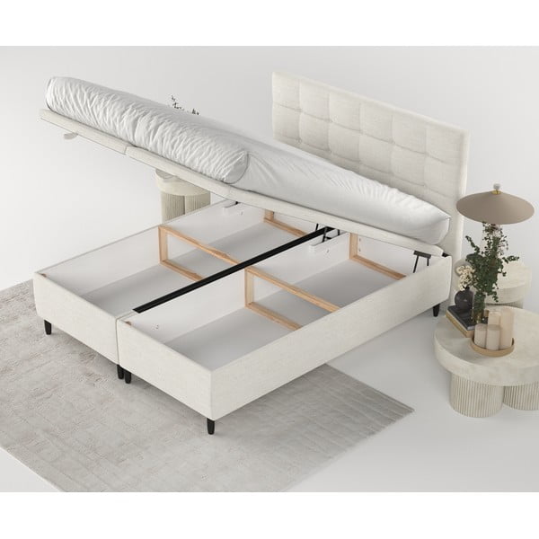 Кремаво тапицирано двойно легло с място за съхранение 160x200 cm Senses – Maison de Rêve-image-2