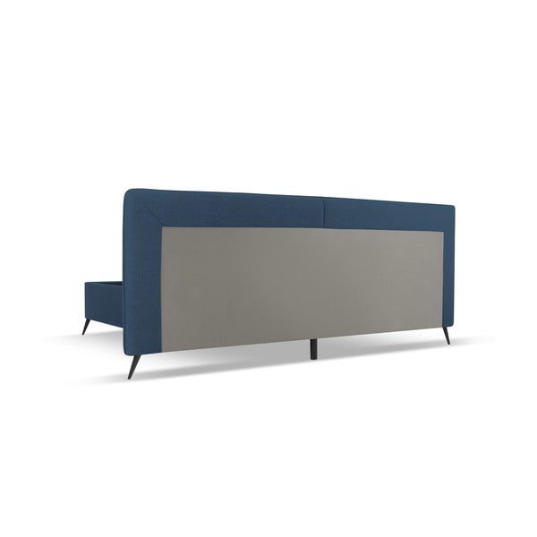 Тъмносиньо тапицирано двойно легло с място за съхранение и решетка 160x200 cm Walter - Milo Casa-image-3