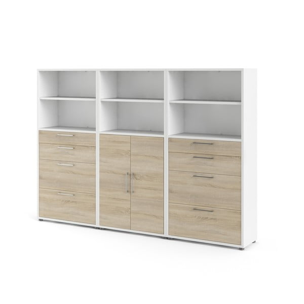 Бяло-естествена модулна библиотека от дъбов декор  268x189 cm Prima – Tvilum