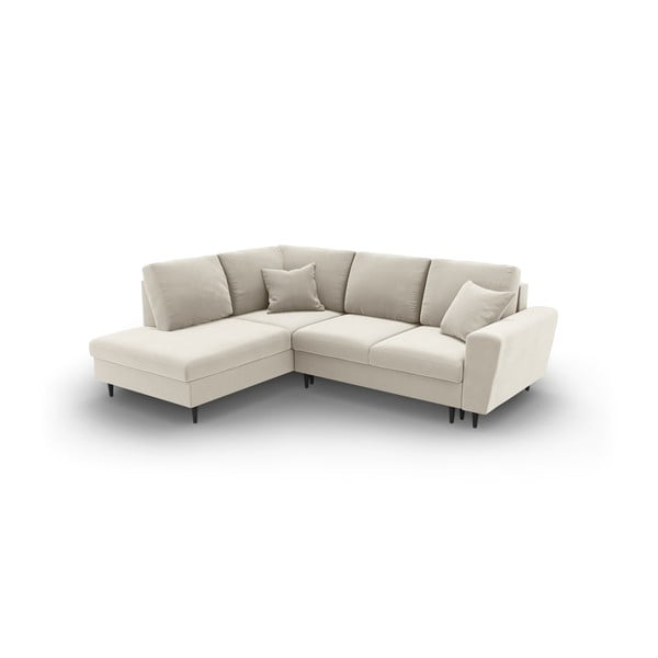 Бежов кадифен разтегателен ъглов диван с място за съхранение (ляв ъгъл/L форма) Kyoto – Cosmopolitan Design-image-1