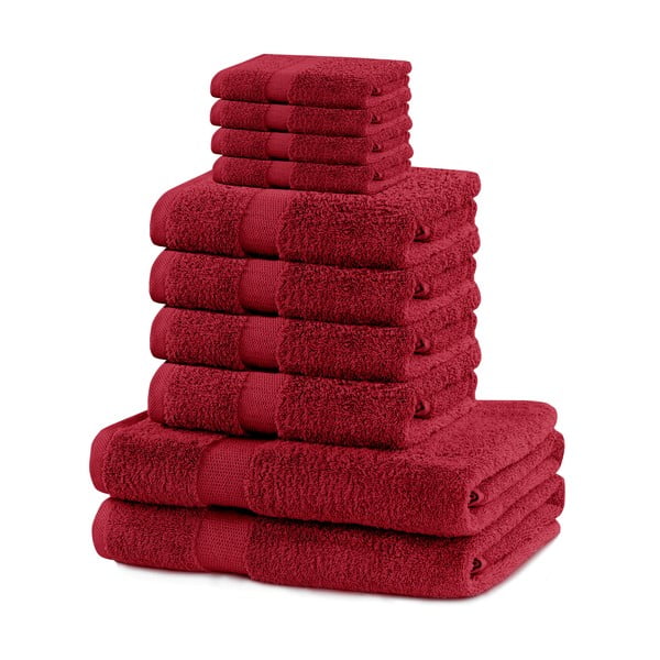 Червени памучни хавлии и кърпи за баня в комплект от 10 бр. от тери Marina – Restilo